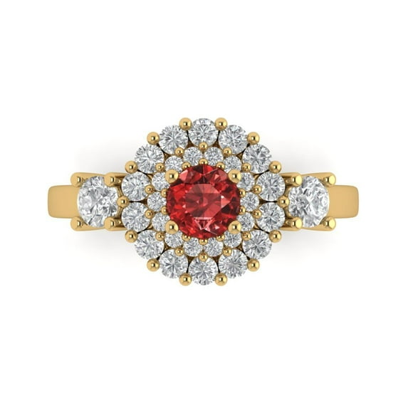 Clara Pucci 14K Yellow Gold Solid Gold Garnet Halo Anniversary Ring for Women - 1.4 cttw Round Cut