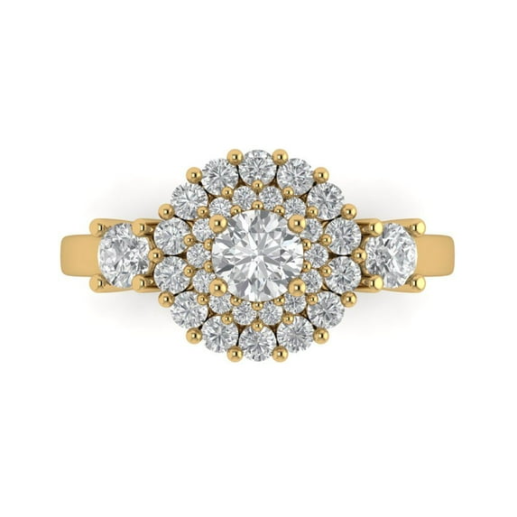 Clara Pucci 14K Yellow Gold Solid Gold WhiteSapphire Halo Anniversary Ring for Women - 1.4 cttw Round Cut