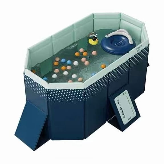 63in PVC Folding Pool Non-Inflatable Portable Swimming Pool Summer Cooling Bathing Pool for Outdoor Patio Garden Backyard Beach Water Play