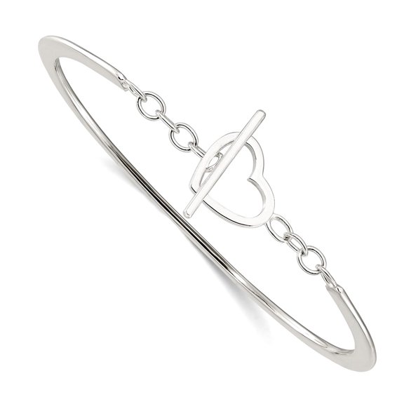 1.6mm 925 Sterling Silver Polished Love Heart Toggle Clasp Bangel Bracelet Link Bracelet for Women