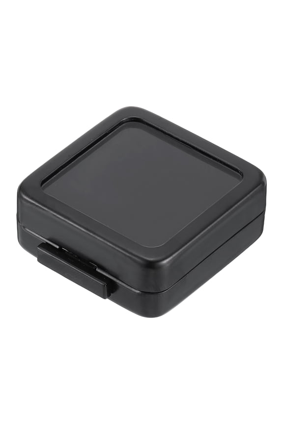 1.6x1.6x0.6 Inch Gemstone Display Box, Diamond Storage Boxes Jewelry Container with Clear Glass Top Lids and Sponge for Gems Diamonds Coin Pins Badges Bare Stone, Black