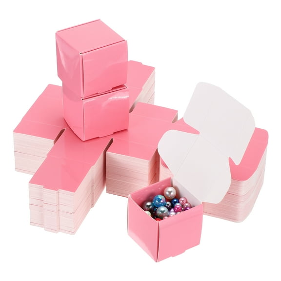 1.6x1.6x1.6" Small Gift Boxes Bulk with Lid, 100 Pack Mini Square Cardboard Paper Present Box for Jewelry, Candy, Pink