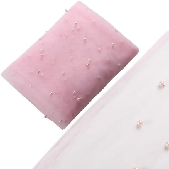 1.6x2 Yards Pink Mesh Table Cloth Runner Blushing Bridal Veil Tablecloth Pearl Tulle Lace Fabrics Wedding Arch Decorations Chiffon Covers for Birthday Party Arch Event Dining Tables Hot Pink