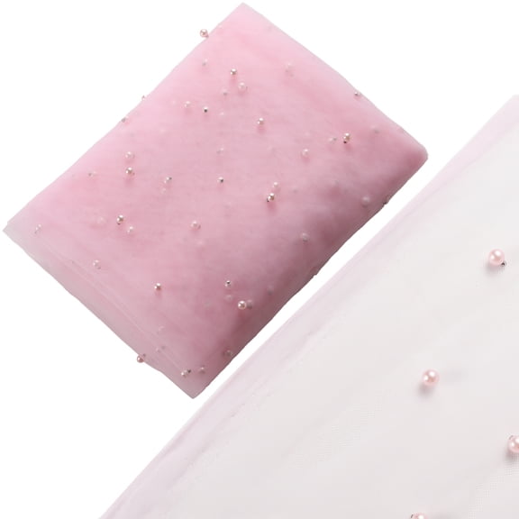 1.6x2 Yards Pink Mesh Table Cloth Runner Blushing Bridal Veil Tablecloth Pearl Tulle Lace Fabrics Wedding Arch Decorations Chiffon Covers for making