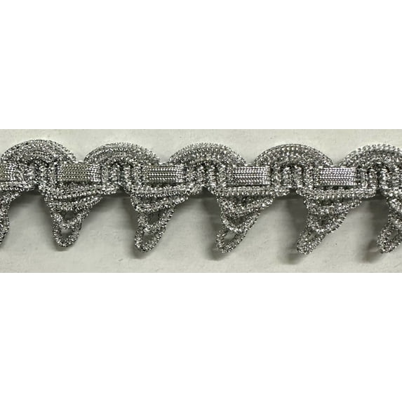1-7/16" Metallic French Chinese Braid Gimp Trim - 5 Yards! - Color: Silver