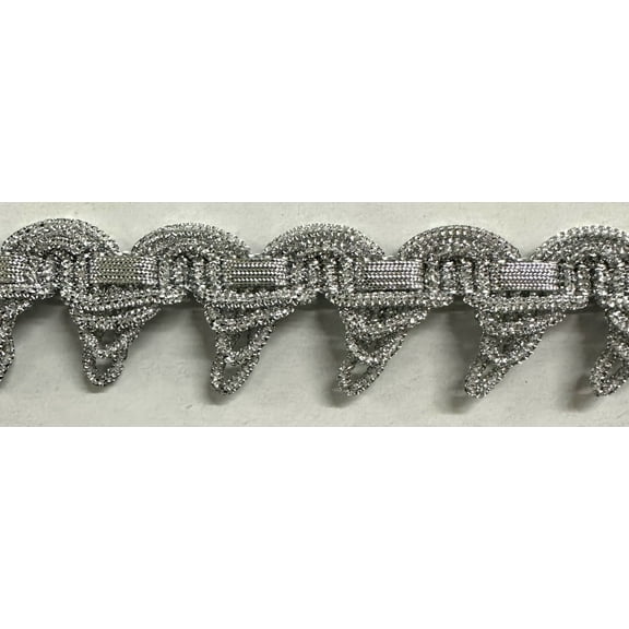 1-7/16" Metallic French Chinese Braid Gimp Trim - 5 Yards! - Color: Silver