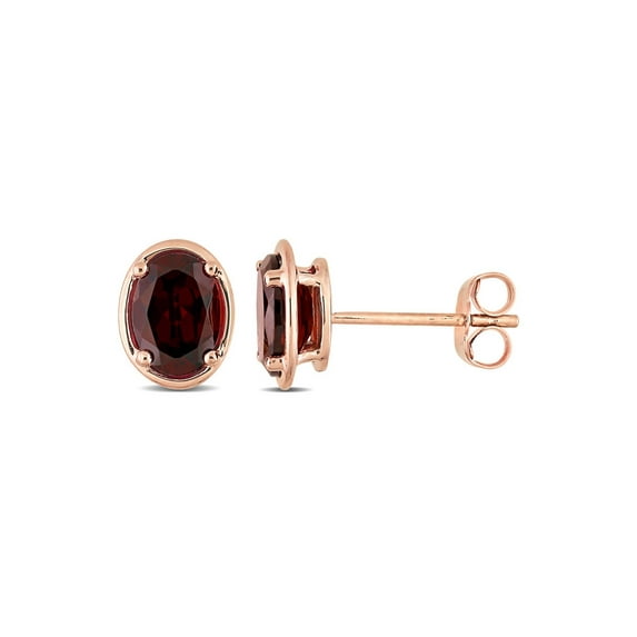 Gem & Harmony 1 7/8 Carat (Ctw) Garnet Oval Stud Earrings in 14K Rose Pink Gold for Women