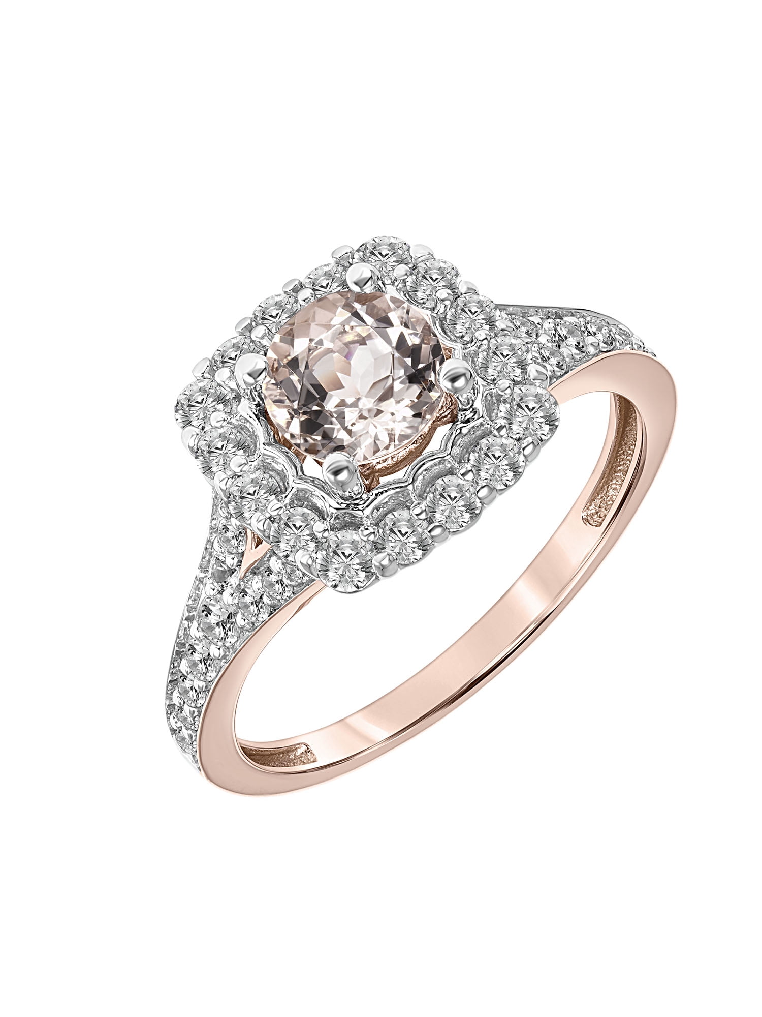 1-7/8 Carat T.G.W. Morganite & White Topaz Halo Engagement Ring in 10k Rose Gold