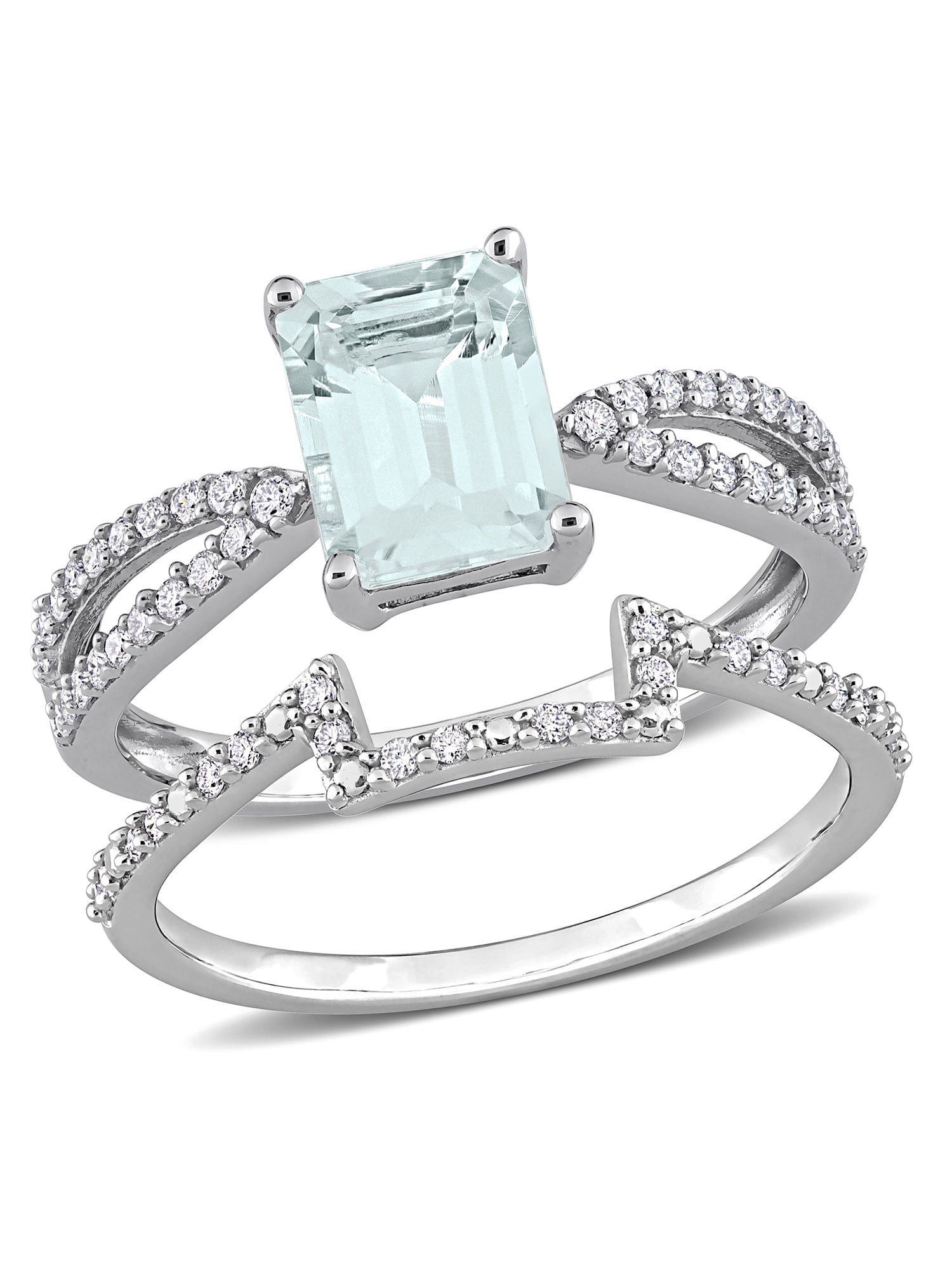 Everly Women's Aquamarine 14k White Gold Bridal Set