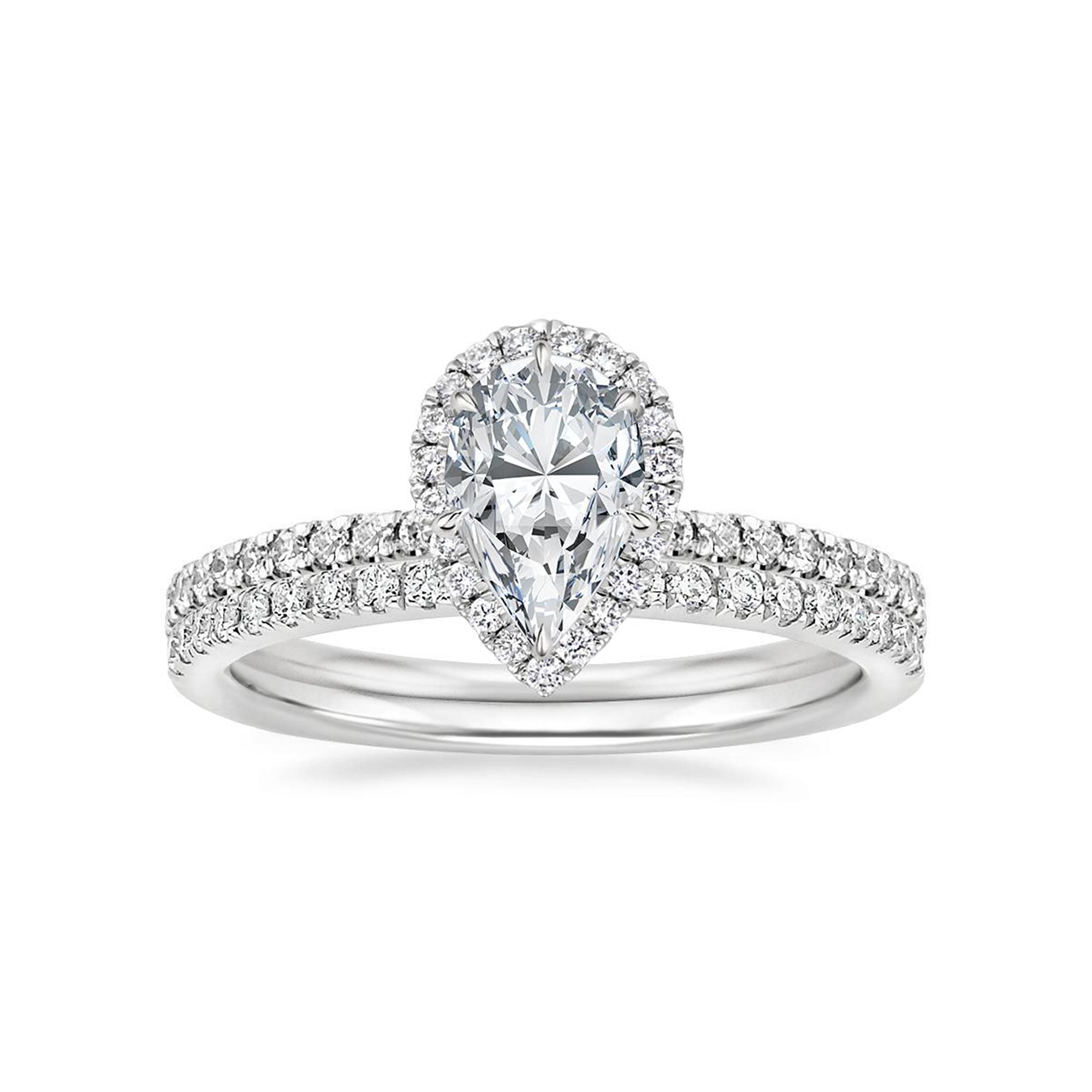 1-7/8 Carat T.W. Pear Swarovski Sterling Silver Halo Bridal Set