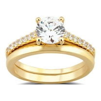 1-7/8 Carat T.W. Round Swarovski Sterling Silver Yellow Plated Solitaire Bridal Set