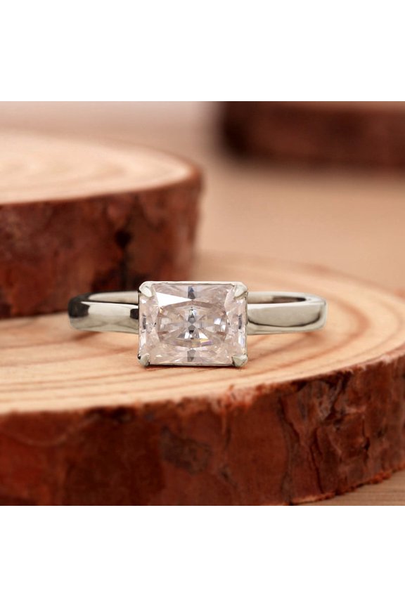 1.7 CT Radiant Moissanite East-West Solitaire Ring - Elegant Cathedral Style Engagement Band - Classic Anniversary Jewelry Gift for Her