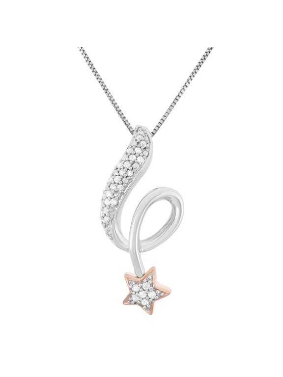 1/7 CTTW Sterling Silver Diamond Star Necklace for Women, Dainty Celestial Pendant Jewelry, Round Cut Diamond Accent, Elegant Everyday Gift for Birthday, Anniversary, Christmas, Mother, Wife Accessor