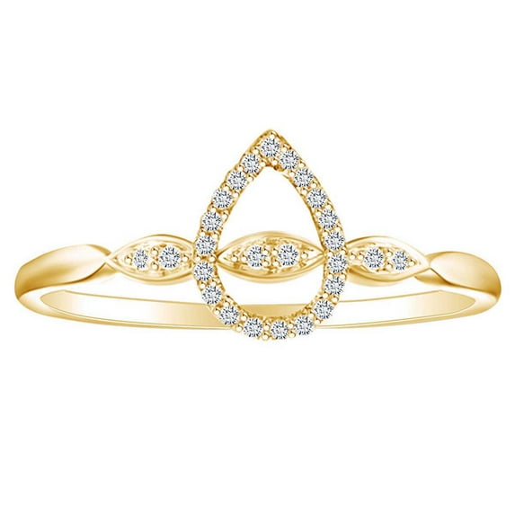 AFFY 1/7 Carat (Cttw) Round White Natural Diamond Pear Shape Engagement Ring 14K Solid Yellow Gold (I-J Color ,I2-I3 Clarity ,0.15 Carat (Cttw) Ring Size-7