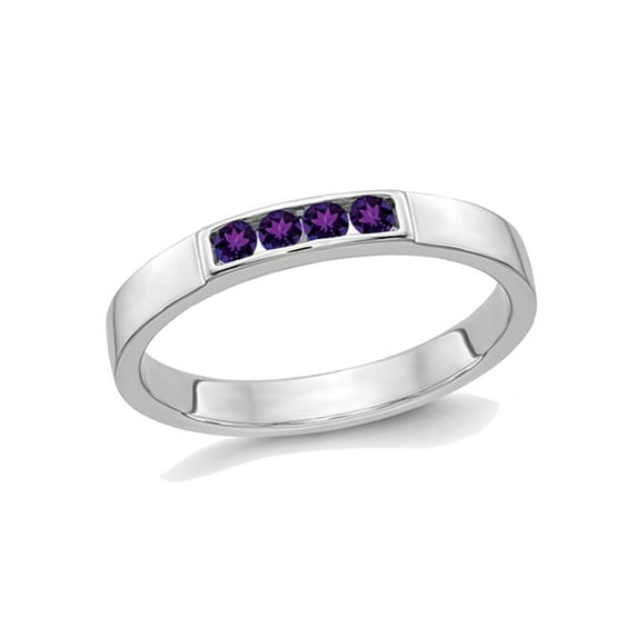 Gem & Harmony 1/7 Carat (Ctw) Amethyst Wedding Band Ring in 14K White Gold for Women