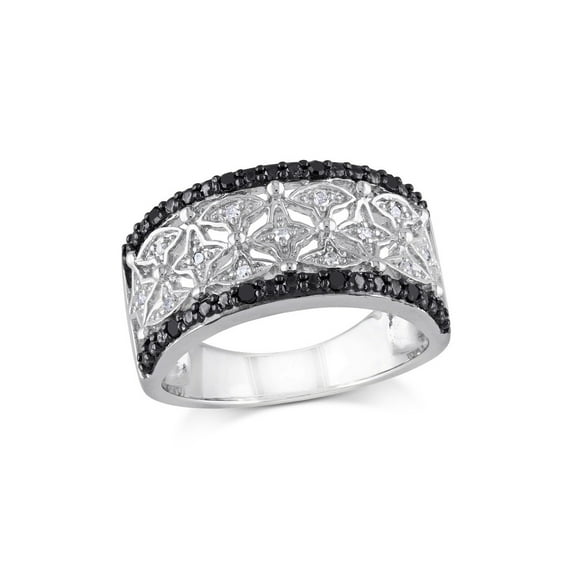 1/7 Carat (Ctw) Black and White Diamond Ring Band in Sterling Silver for Women