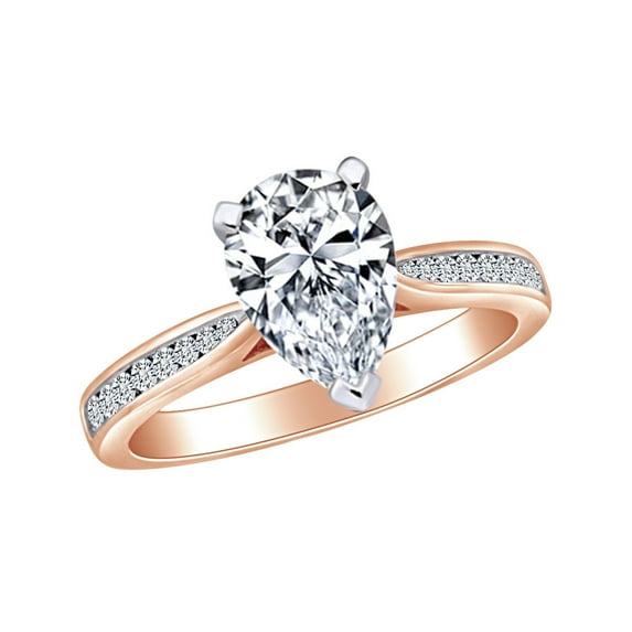 AFFY 1.7 Carat (Ctw) Pear & Round Shape White Natural Diamond Solitaire Engagement Ring In 14k Solid Rose Gold Ring Size-7