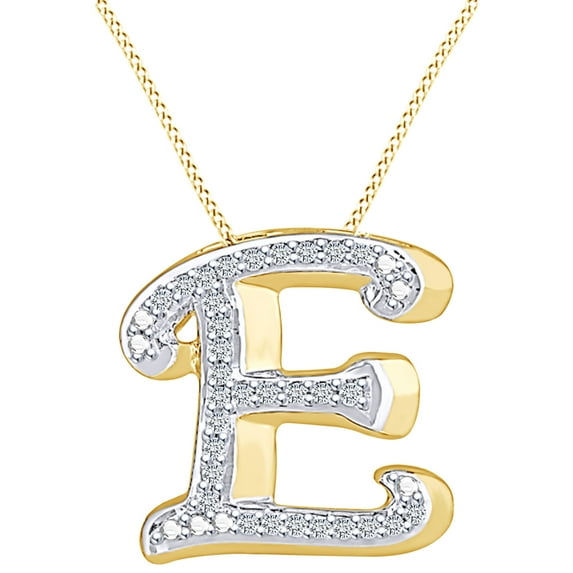 AFFY 1/7 Carat Round Cut White Natural Diamond Initial " E " Pendant Necklace In 925 Sterling Silver(0.14Cttw)