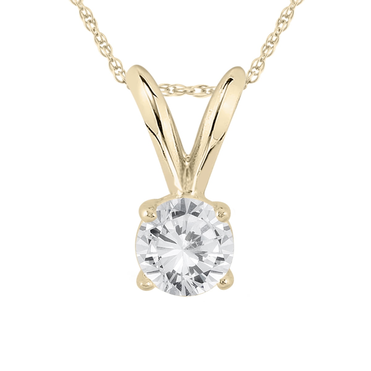 SZUL 1/7 Carat Round Diamond Solitaire Pendant in 14K Yellow Gold (J-K-L Color, I2-I3 Clarity)