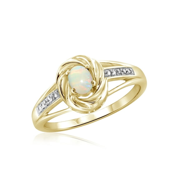 1/7 Carat T.G.W. Opal And White Diamond Accent 14K Gold Over Silver Ring