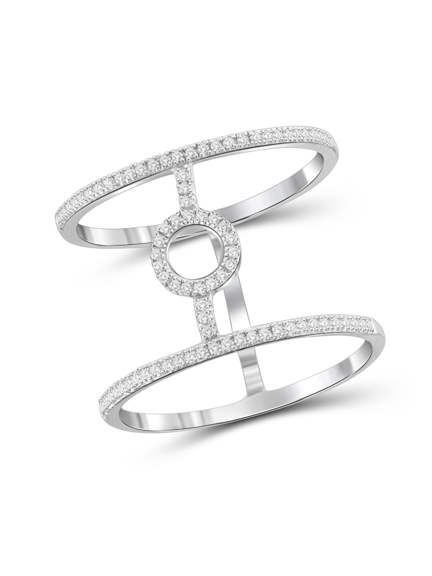 1/7 Carat T.W. White Diamond Sterling Silver Open Ring, Size 7