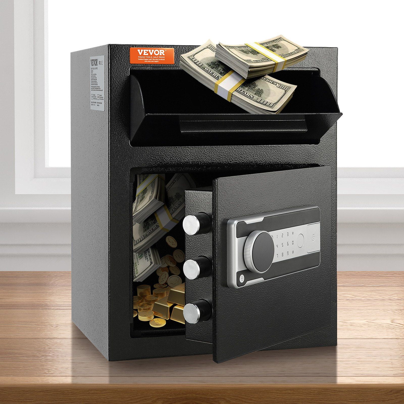 1.7 Cu Ft Drop Slot Safe - Electronic Lock & 2 Emergency Keys, 17.7x13.7x13.7 Deposit Safe for Cash, Mail, Documents - Home/Office/Hotel Use