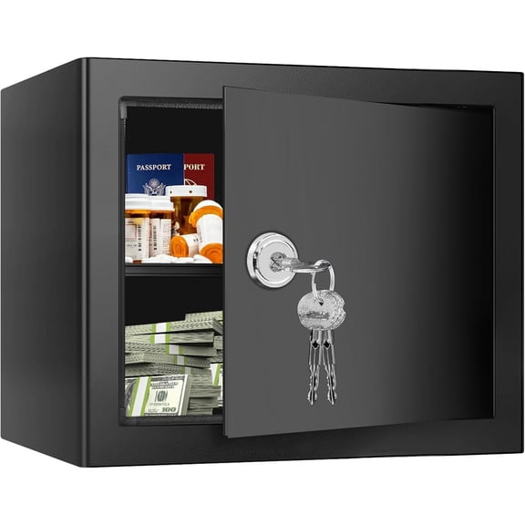 1.7 Cubic Fireproof Safe Box with Key Lock, Steel Box with Removable Shelf for , , and Medications, Personal Safes for , 14.96" W x 11.81" D x 11.81" H