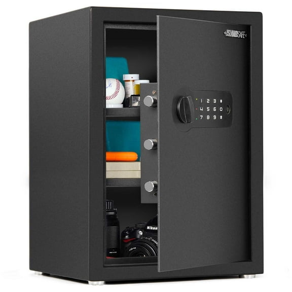1.7 Cuft Fireproof Electronic Safe Box, Digital Lock & Backup Keys Security Cabinet for Cash Pistols Jewelry, Dorm Hotel Business Storage, Black