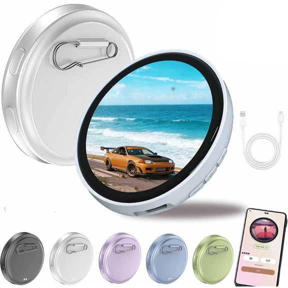 1.7" Electronic Digital Photo Badge - Customizable Touchscreen Display Pin for Keychain, Backpack, Ita Bag, Cosplay (Valentine's Gift) - Color Box Packaging(white)-dh