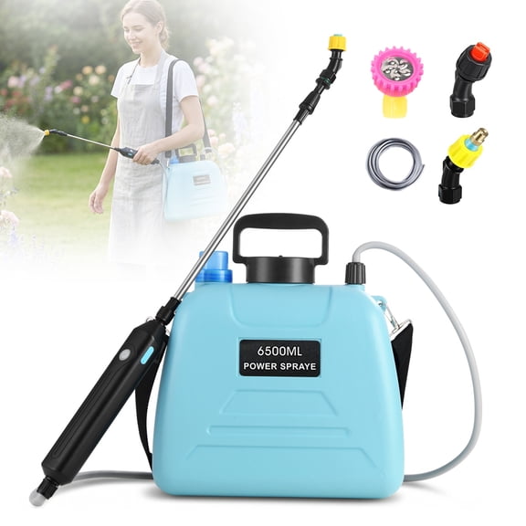 1.7 Gal Battery Powered Sprayer for Lawn Portable Electric Garden Sprayer with 3 Nozzles, Adjustable Strap & Telescopic Wand, Blue