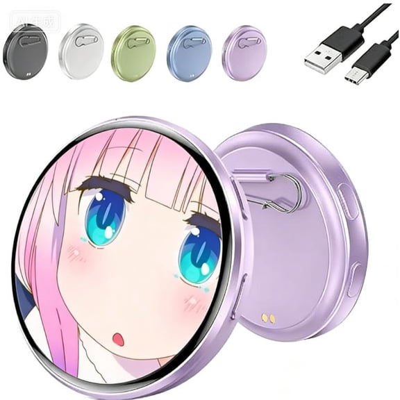 1.7" HD Bluetooth Digital Badge Pin, 600mAh Photo Video GIF Display Screen Pin for Anime/Star/Idol Fans