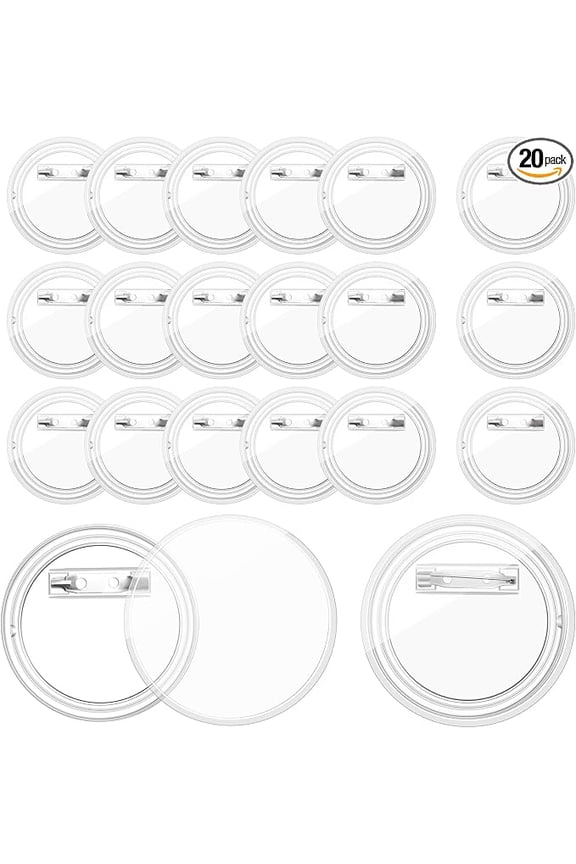 1.7 Inch Clear Acrylic Button Pins - 20 Pack DIY Custom Design Buttons, Pin Backs & Blanks for Sublimation, Crafts, Photo Badges for DIY Gifts & School Projects,Teams, Events Badges