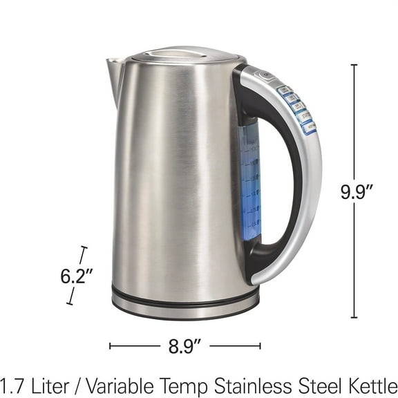 1.7 Liter Temperature Control Electric Kettle, Water Boiler & Heater, Fast Boiling 1500 Watts, , Cordless, Auto-Shutoff and Boil-Dry Protection, Stainless Steel