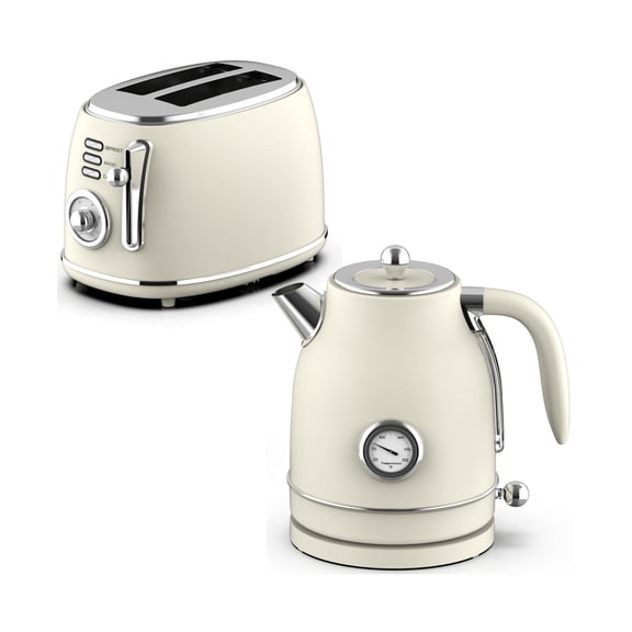 1.7 Quart Electric Kettle and 2 Slice Toaster Combo in Matt Cream