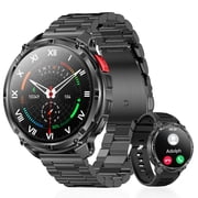 1.7"Smart Watch for Men, 1100mAh Battery, LED flashlight, compass, voice assistant and daily tools, Bluetooth Calls, Activity Records and Ruggedblack