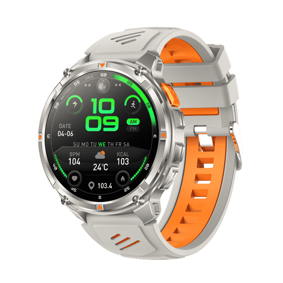 1.7" Smart Watch for Men, Bluetooth Calling, 1100mAh Battery, Activity Tracker with 100 Sports Modes, LED Flashlight, iOS & Android Compatible Silver Grey/orange