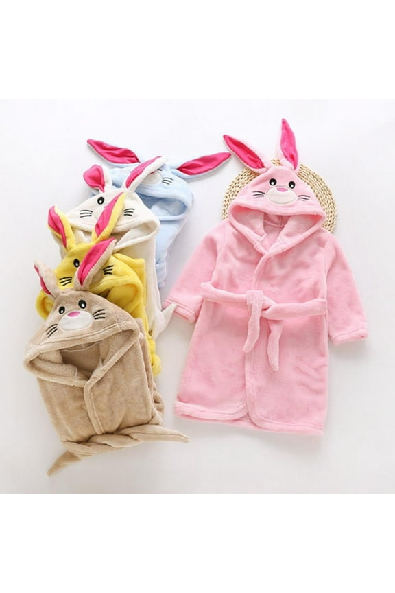 1-7 Years Boys Girls Bathrobes, Toddler Kids Hooded Robes Children's Flannel Robe Fall Winter Night-Robe Jumpsuit