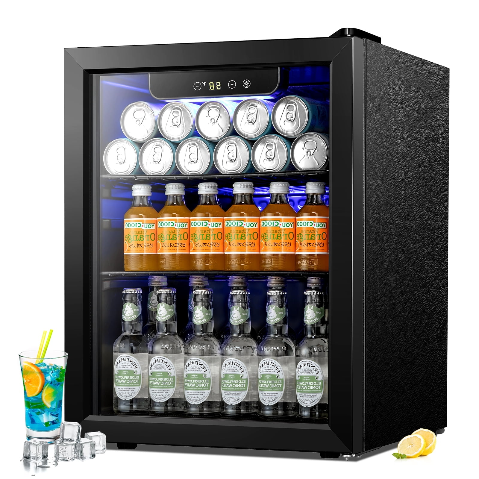 WAA 1.7 cu.ft 16 Bottle Wine Cellar,68 Cans Mini Fridge w/ Glass Door & Adjustable Removable Shelves,Black