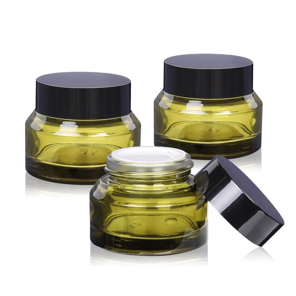 1.7 oz Glass Cosmetic Jars with Lids,3 Pack Small Glass Jars with Lids,50 ml Green Empty