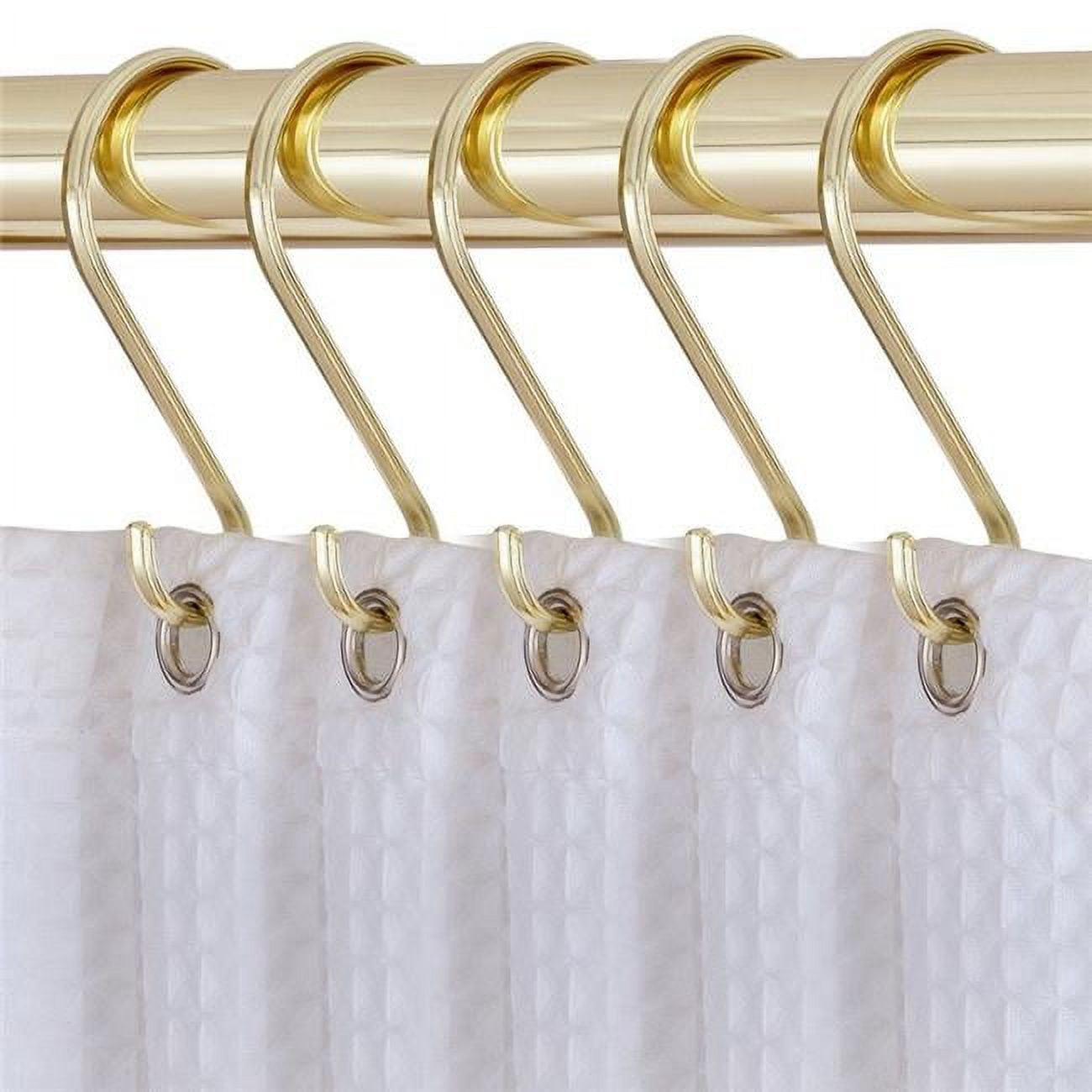 1.7 x 3.3 in. S Shaped Rustproof Zinc Shower Curtain Hooks Rings for Shower Curtains & Bathroom, Gold - Set of 12