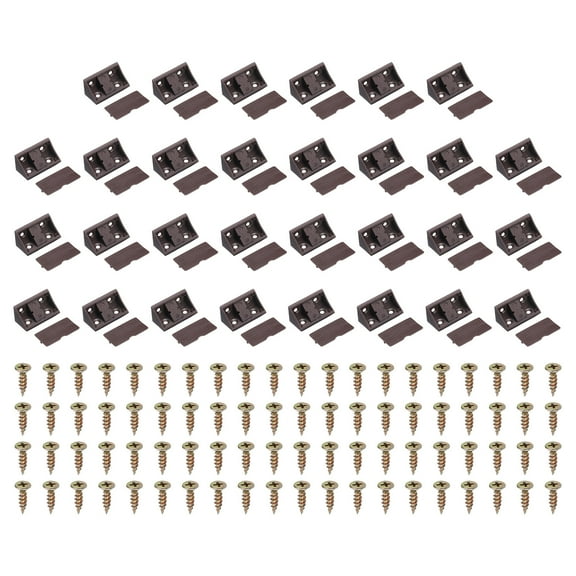 1.7"x0.8"x0.8" Plastic Corner Braces, 30 Pcs L-Shape Shelf Support Brackets Nylon Right Angle Brackets with Cover, Brown