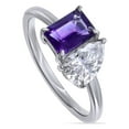 thumbnail image 1 of 1.70 CT 7X5MM Emerald Shape Natural Amethyst & 8X5MM Pear Cut Lab Created Moissanite Diamond Toi Et Moi 2-Stone Engagement Ring For Women In 14K White Gold Over Sterling Silver (1.70 Cttw)-12, 1 of 7