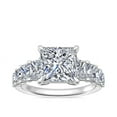 thumbnail image 1 of 1.70 Carat Brilliant Princess Cut Natural Diamond Elegant Solitaire with Accents Wedding Ring for her in Solid 14K White Gold Size 9.5, 1 of 8