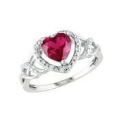 GEM AND HARMONY 1.70 Carat (Ctw) Lab-Created Ruby Heart Ring with Diamonds in Sterling Silver