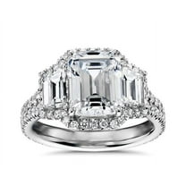 1.70 Carat Emerald Genuine Diamond Beautiful Three Stone Designer Ring for Women Solid 14K White Gold Size 7