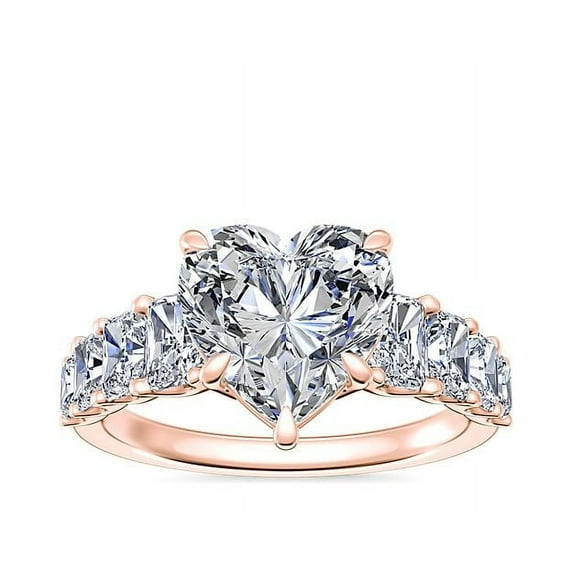 1.70 Carat Excellent Heart Cut Natural Diamond Beautiful Solitaire with Accents Bridal Ring for Bride Solid 18K Rose Gold Size 5