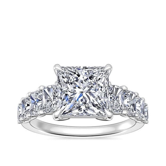 1.70 Carat Excellent Princess Cut Natural Diamond Unique Solitaire with Accents Ring for Women Solid 18K White Gold Size 8.5
