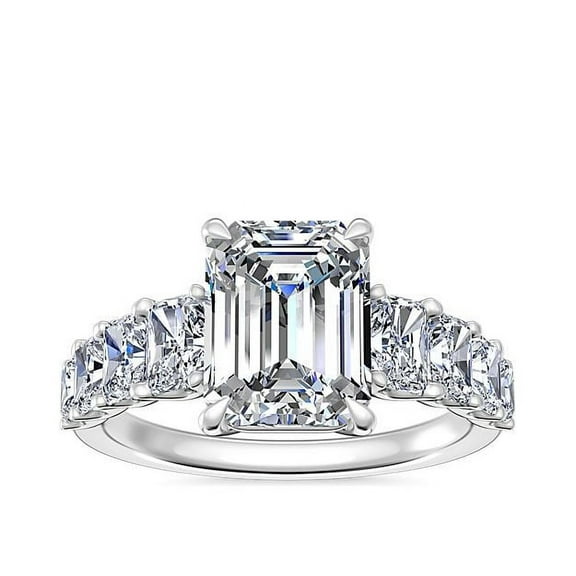 1.70 Ct Emerald Cut Natural Diamond Radiant Solitaire with Accents Wedding Ring for Ladies Solid 14K White Gold Size 7