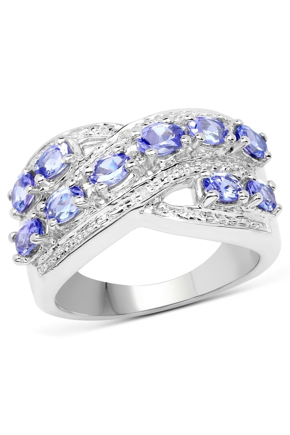 1.70 Ct Oval Violet Tanzanite Diamond Prong Silver Pave Crossover Ring