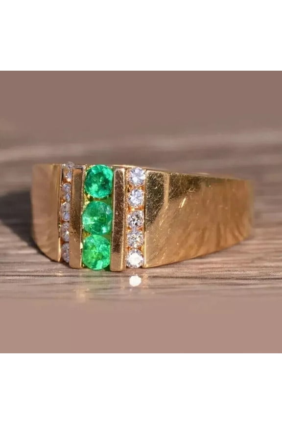 1.70Ct Lab Created Emerald & Diamond Men's Wedding Ring 14K Yellow Gold Plated